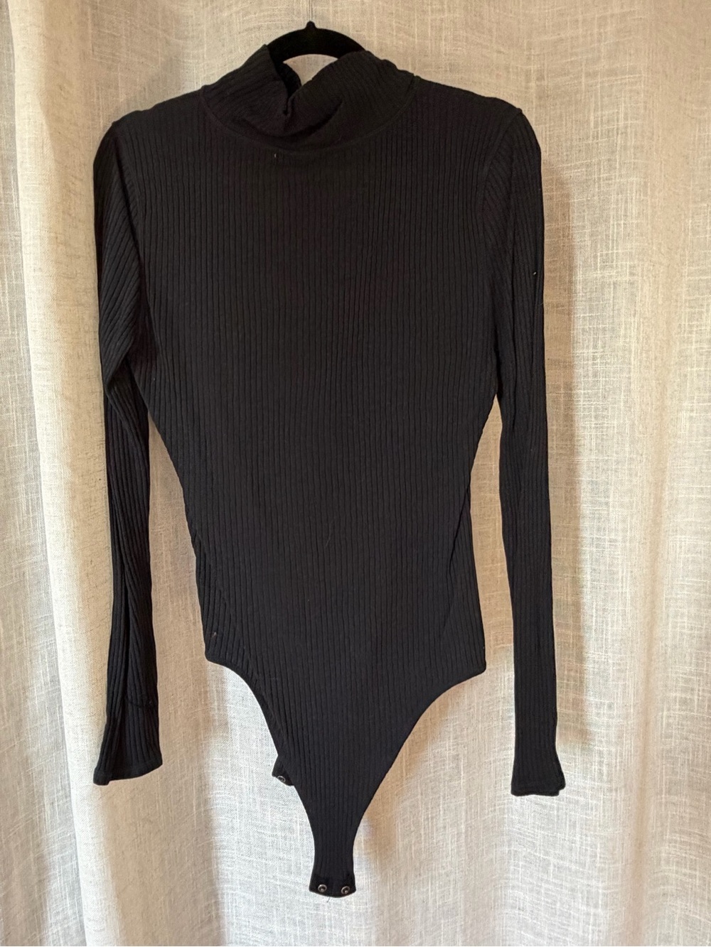 Vuori Black Ribbed Long-Sleeve Turtleneck Bodysuit